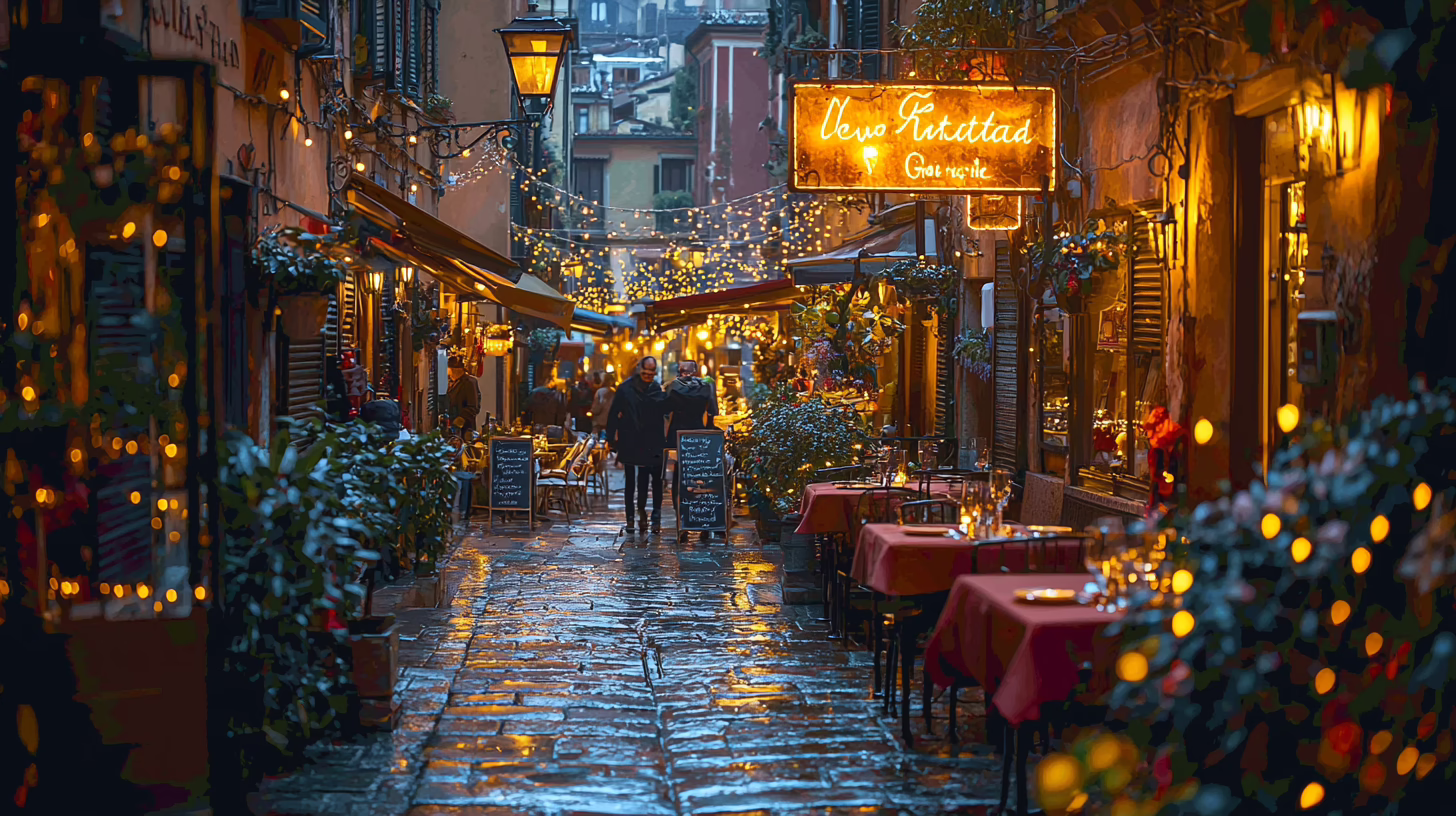 Nuova trattoria al lancio con insegna illuminata la sera